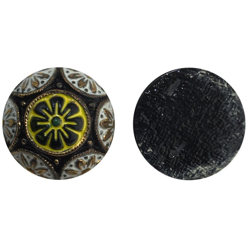 Vintage Black Mosaic Glass Cabochons with White Yellow 18mm (1) cab756R