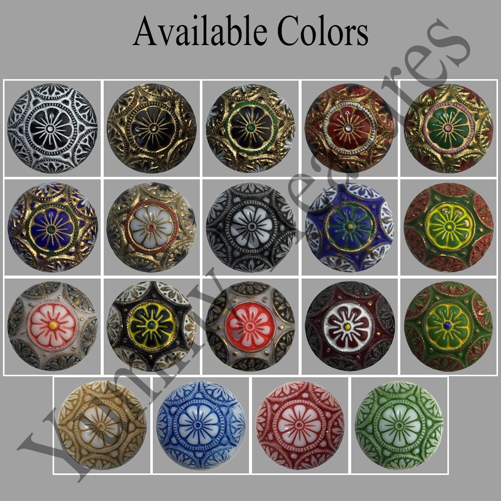 Preciosa White Mosaic Glass Cabochons with Gold Red Black 18mm (1) cab756K