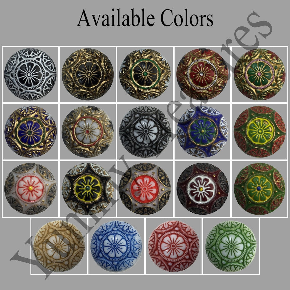 Preciosa Black Mosaic Glass Cabochons with Gold White Green 18mm (1) cab756F