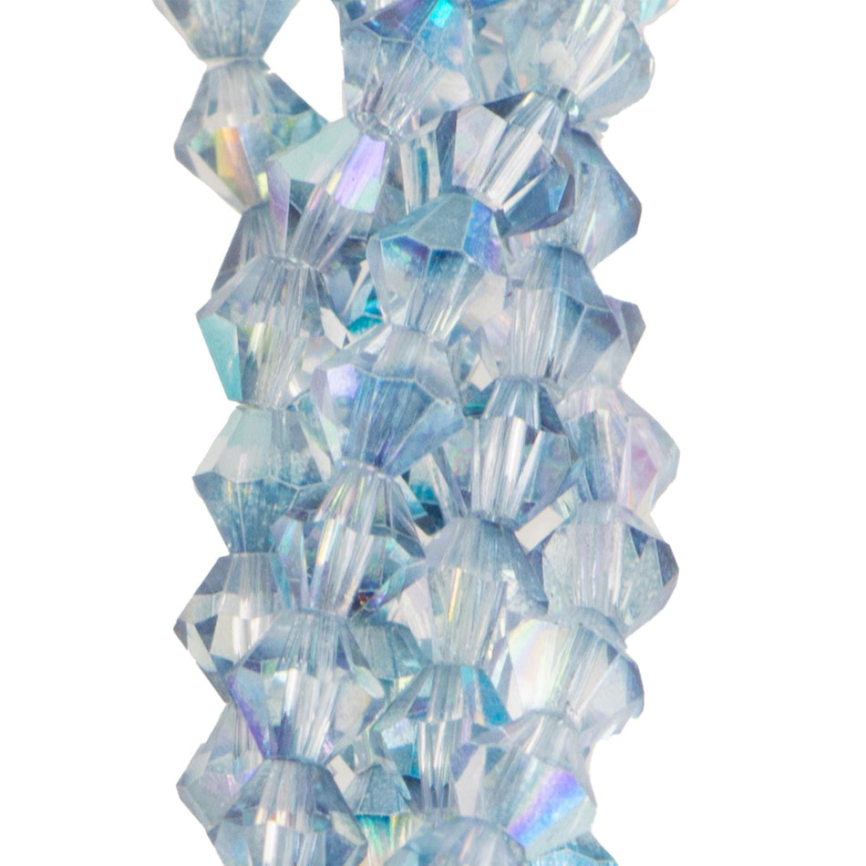 4mm Luster Blue Crystal AB Czech Faceted Bicone Glass Beads (50)