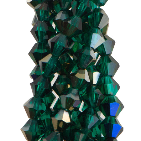 4mm Hematite Luster Emerald Czech Faceted Bicone Glass Beads (50)