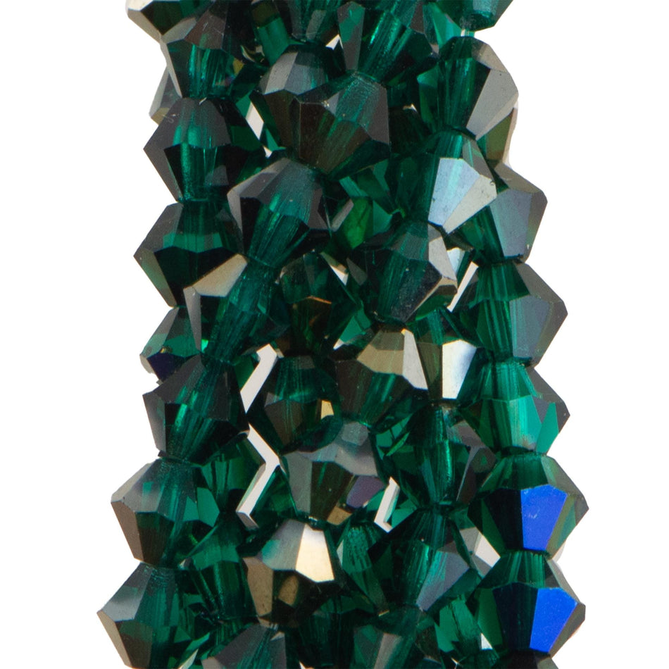 4mm Hematite Luster Emerald Czech Faceted Bicone Glass Beads (50)