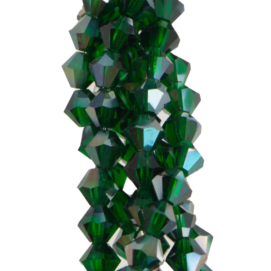 4mm Emerald Celsian Czech Faceted Bicone Glass Beads (50)