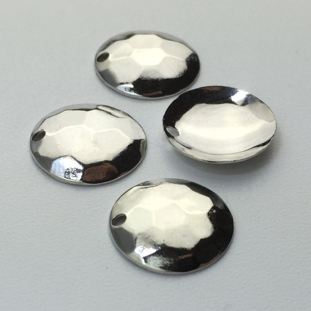 1 Hole Silver Plated Hammered Dapped Charm Drop 13mm (8) mtl425B