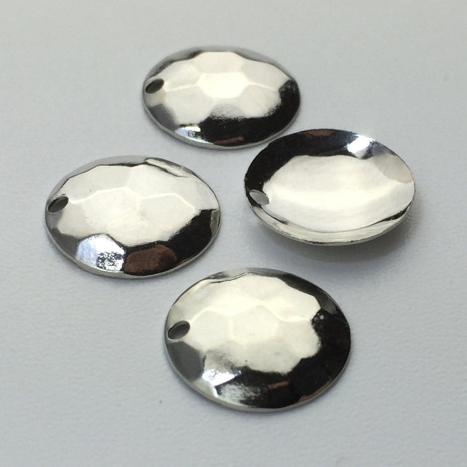 1 Hole Silver Plated Hammered Dapped Charm Drop 13mm (8) mtl425B