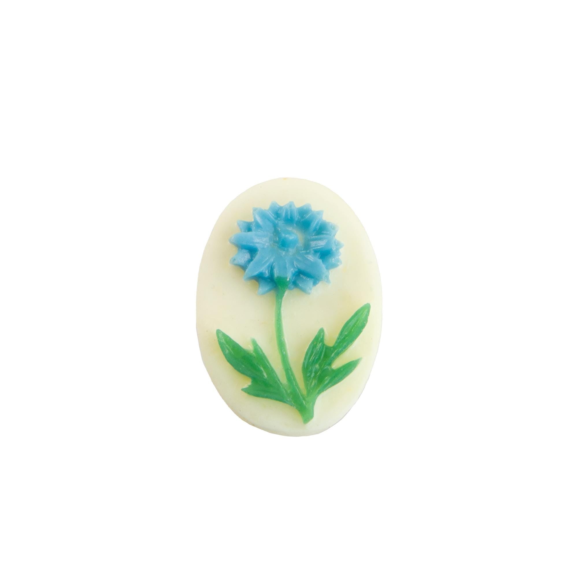 14x10mm Blue Dahlia Flower Acrylic Oval Cameos (4)