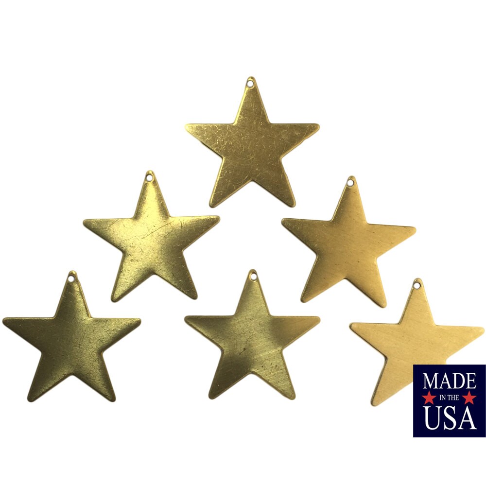 1 Hole Raw Brass Flat Star Pendant Charm 25mm (6) mtl161D