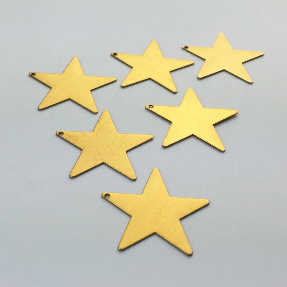 1 Hole Raw Brass Flat Star Pendant Charm 25mm (6) mtl161D