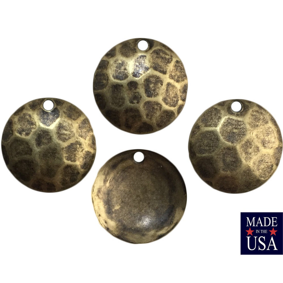 1 Hole Brass Ox Plated Hammered Dapped Charm Drop 13mm (8) mtl425C