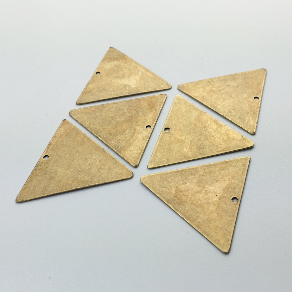 1 Bottom Hole Brass Ox Geometric Triangle Pendant Charm 37mm (4) mtl443B