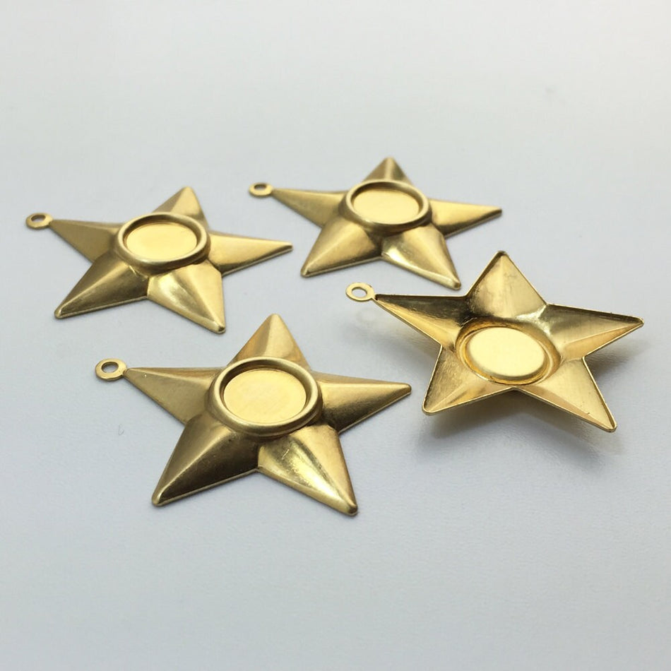 1 Loop Raw Brass Star Pendant Charm 35mm w/ 9mm setting (4) mtl444A