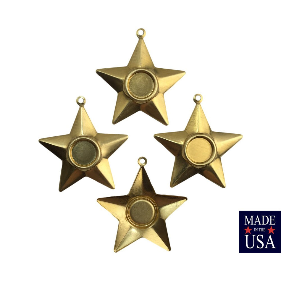 1 Loop Raw Brass Star Pendant Charm 35mm w/ 9mm setting (4) mtl444A