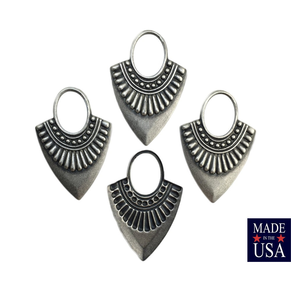 Matte Silver Ox Open Loop Teardrop Hoop Tribal Pendant (4) mtl403L