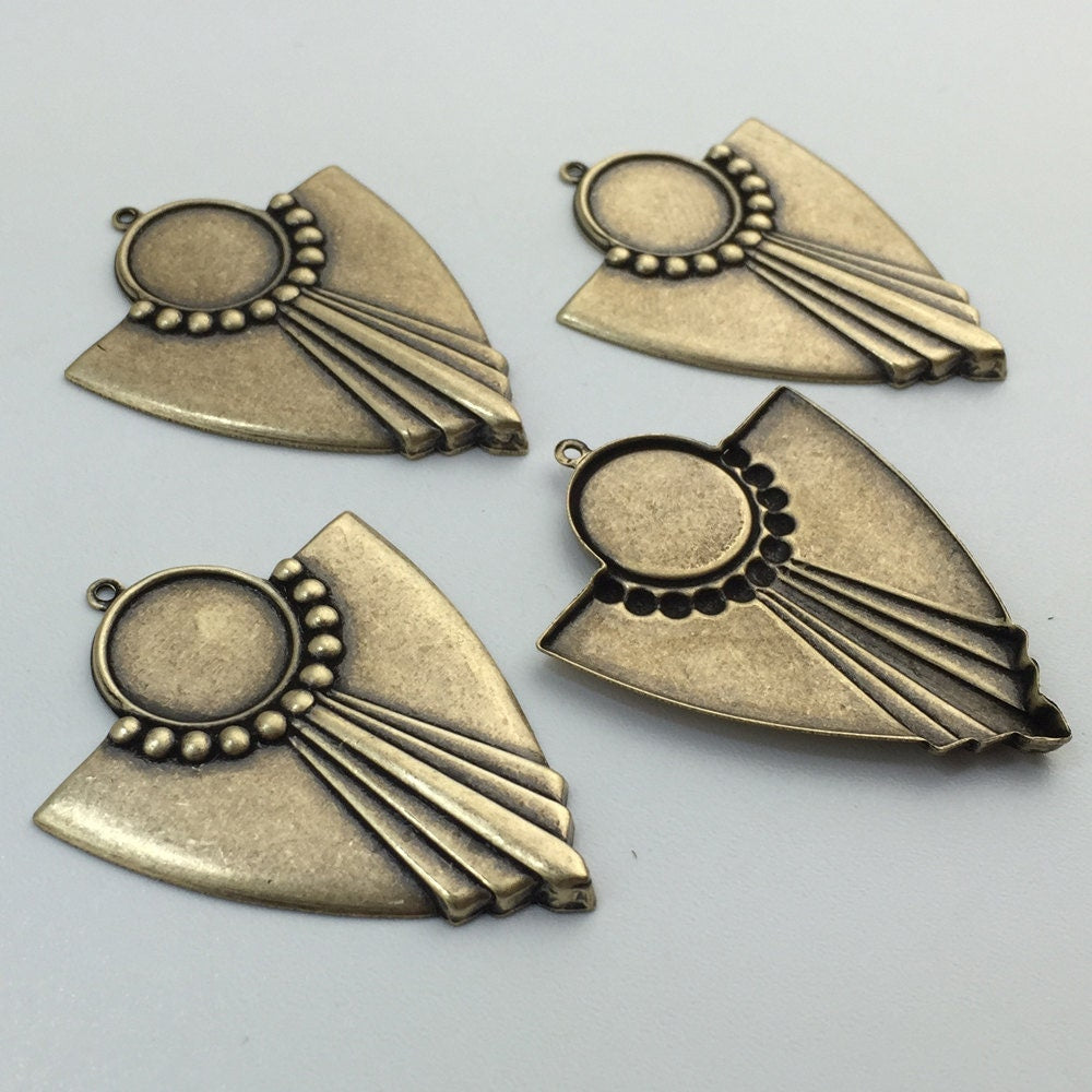 1 Loop Brass Ox Deco Swag Shield Pendant with 13mm Setting (4) pnd022F