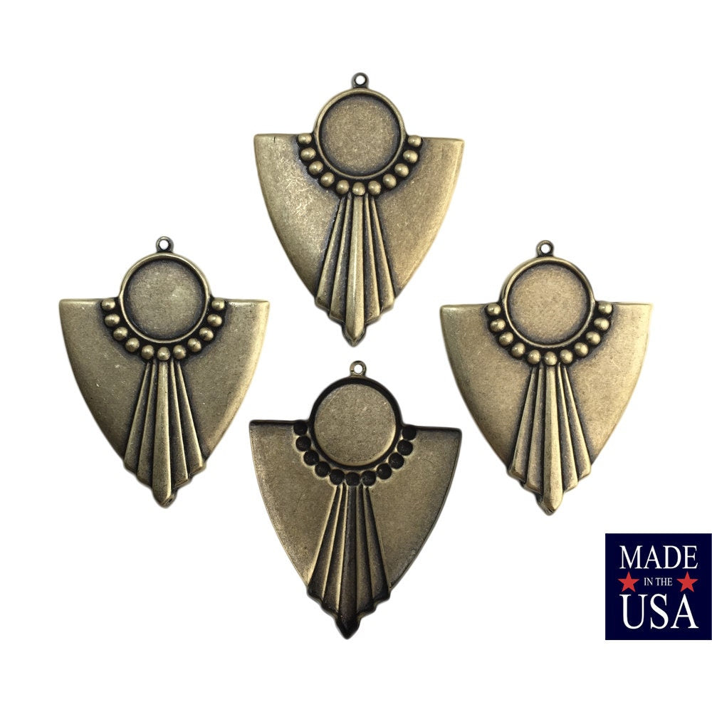 1 Loop Brass Ox Deco Swag Shield Pendant with 13mm Setting (4) pnd022F