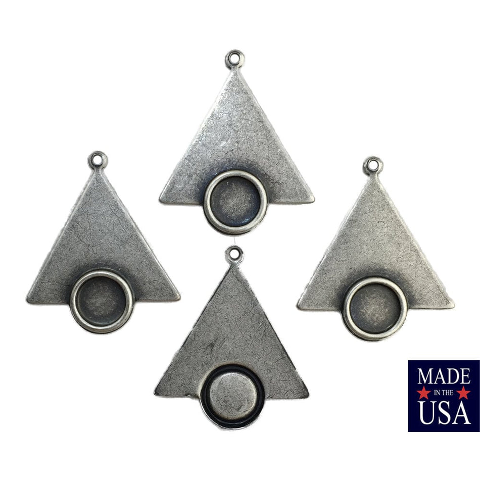 1 Loop Sterling Silver Ox Triangle Drops Charms with 7mm Setting (6) mtl066K