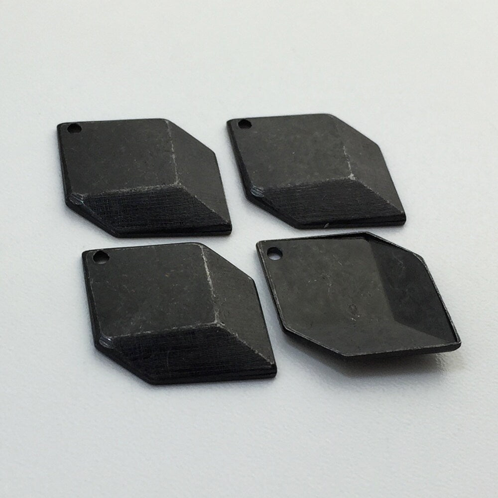 1 Hole Matte Black Plated Geometric Square Charms Drops 22x16mm (6)