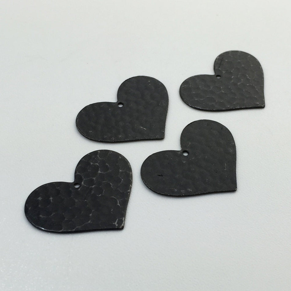 1 Hole Matte Black Plated Hammered Heart Charm Pendant 21x25mm (6) mtl100S