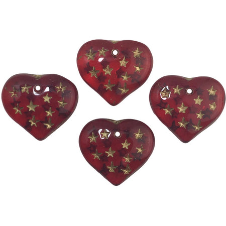 Ruby Red Hearts W/ Gold Painted Engraved Star Beads 14x12mm (8) bds1011B