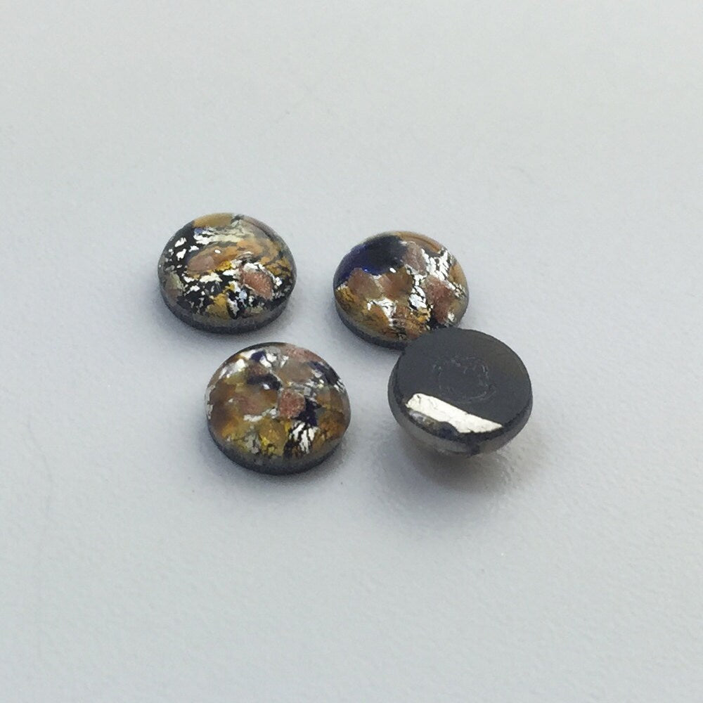 Preciosa Medium Black Opal with Gold and Silver Glass Cabochons 7mm (4) cab3003N