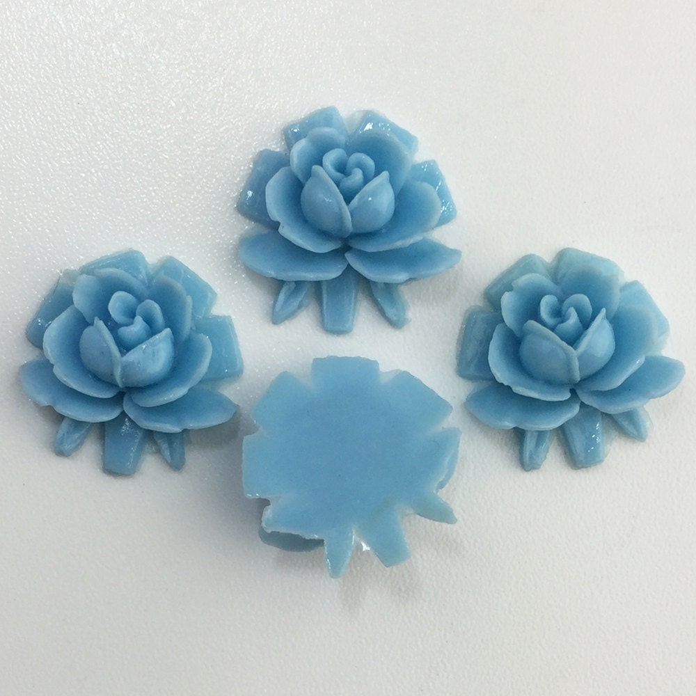 Vintage Style Blue Rosebud Rose Cabochons 18mm (4) cab266