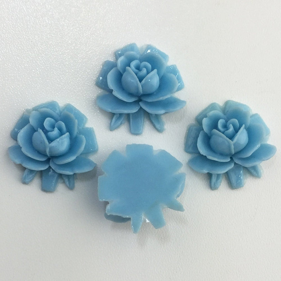 Vintage Style Blue Rosebud Rose Cabochons 18mm (4) cab266