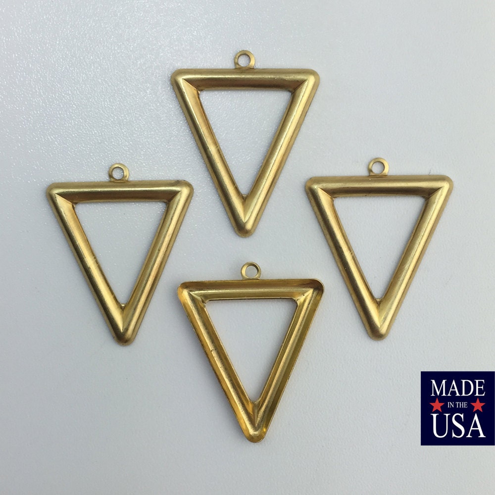 1 Bottom Loop Raw Brass Open Triangle Hoop Pendant (6) mtl418A