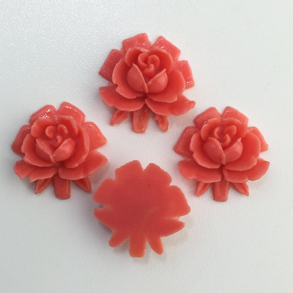 Vintage Style Peach Coral Rosebud Rose Cabochons 18mm (4) cab266C