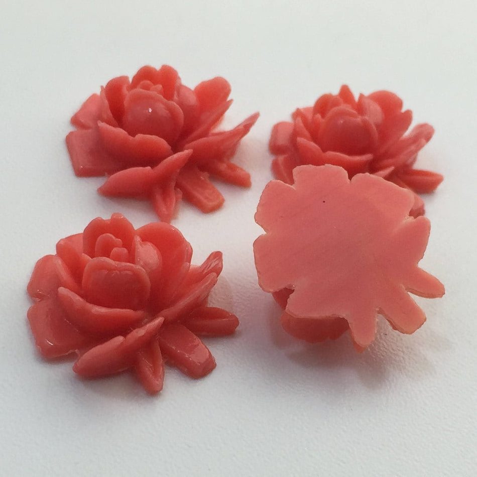 Vintage Style Peach Coral Rosebud Rose Cabochons 18mm (4) cab266C