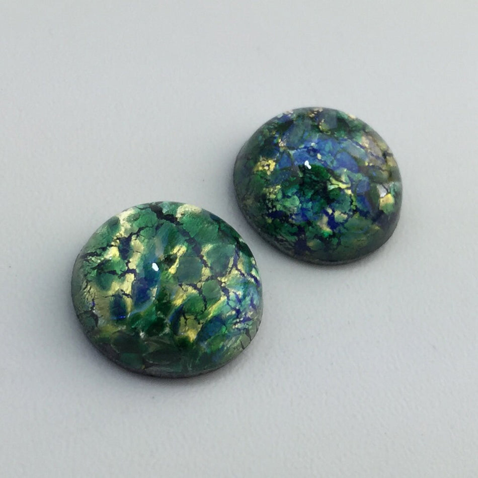 Preciosa Green Foil Opal Round Cabochon 13mm (2) cab3006B