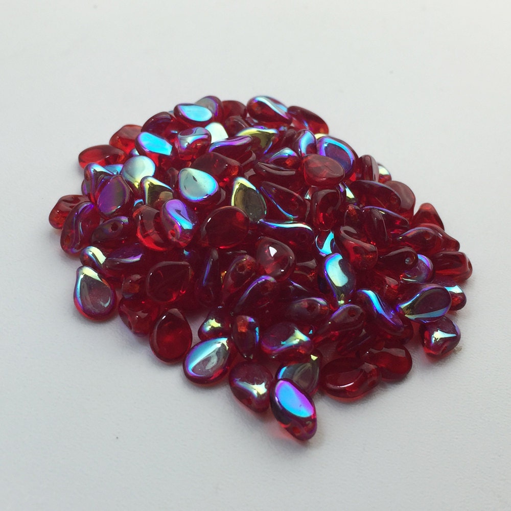 7x5mm Ruby AB Preciosa Czech Pip Glass Beads (50)