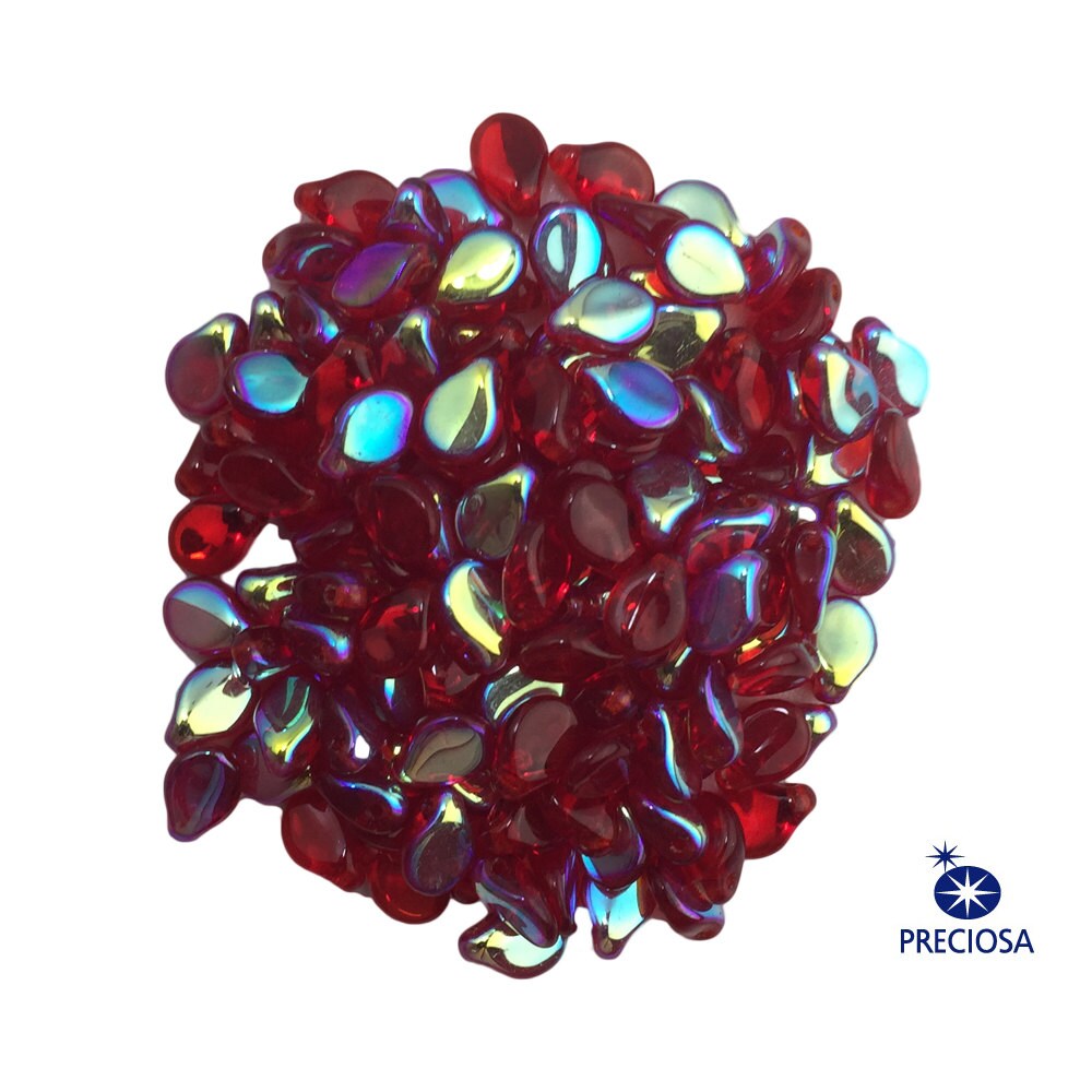 7x5mm Ruby AB Preciosa Czech Pip Glass Beads (50)