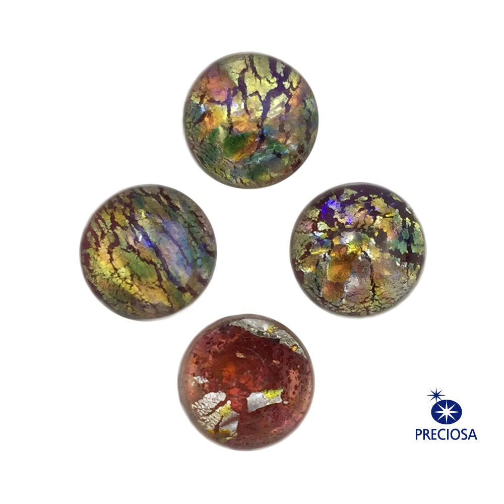 Preciosa Red Foil Opal Round Glass Cabochons 7mm (4) cab3003F