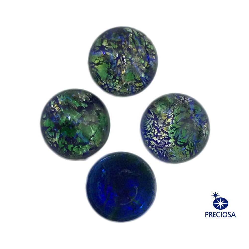 Preciosa Green Foil Opal Round Glass Cabochons 7mm (4) cab3003B