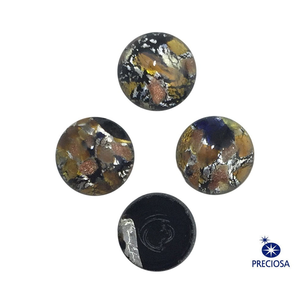 Preciosa Medium Black Opal with Gold and Silver Glass Cabochons 7mm (4) cab3003N