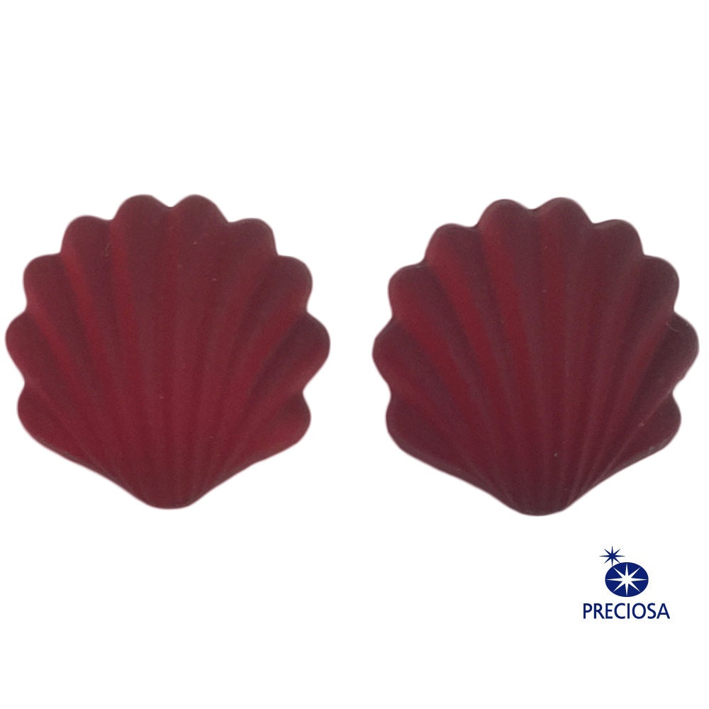 14mm Matte Ruby Ribbed Shell Glass Cabochons (2)