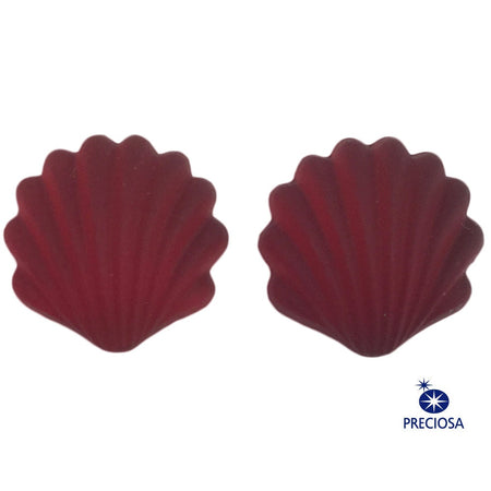 14mm Matte Ruby Ribbed Shell Glass Cabochons (2)