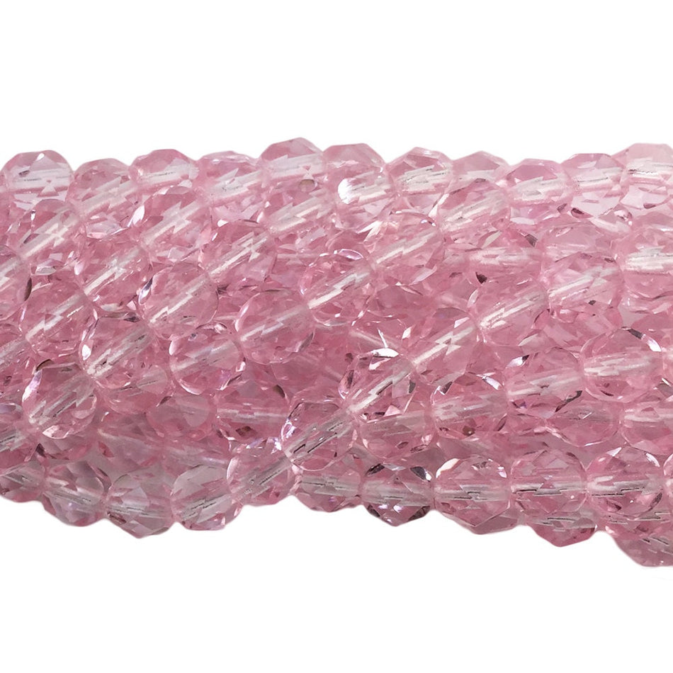 Translucent Pink Faceted Glass Czech Beads 6mm (30) czh032C