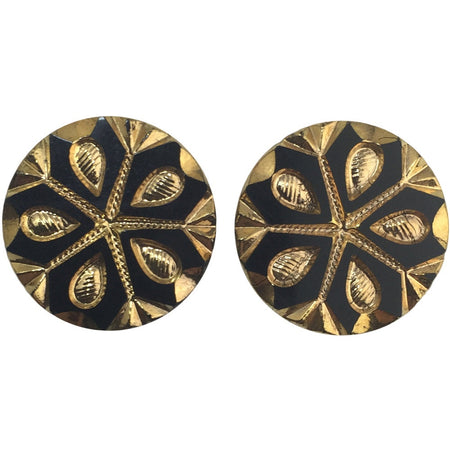 Black and Gold Snowflake Etched Czech Glass Cabochon 22.5mm (2) cab905A