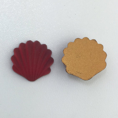 14mm Matte Ruby Ribbed Shell Glass Cabochons (2)