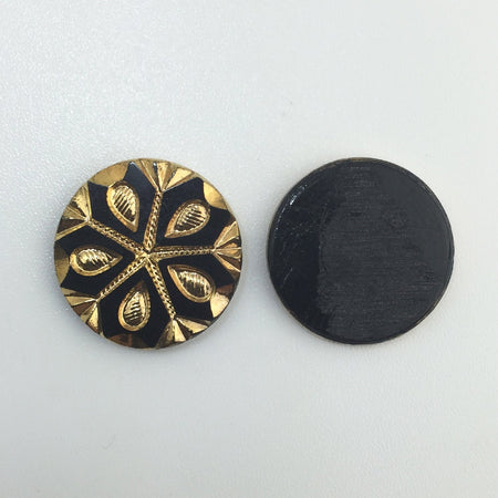 Black and Gold Snowflake Etched Czech Glass Cabochon 22.5mm (2) cab905A