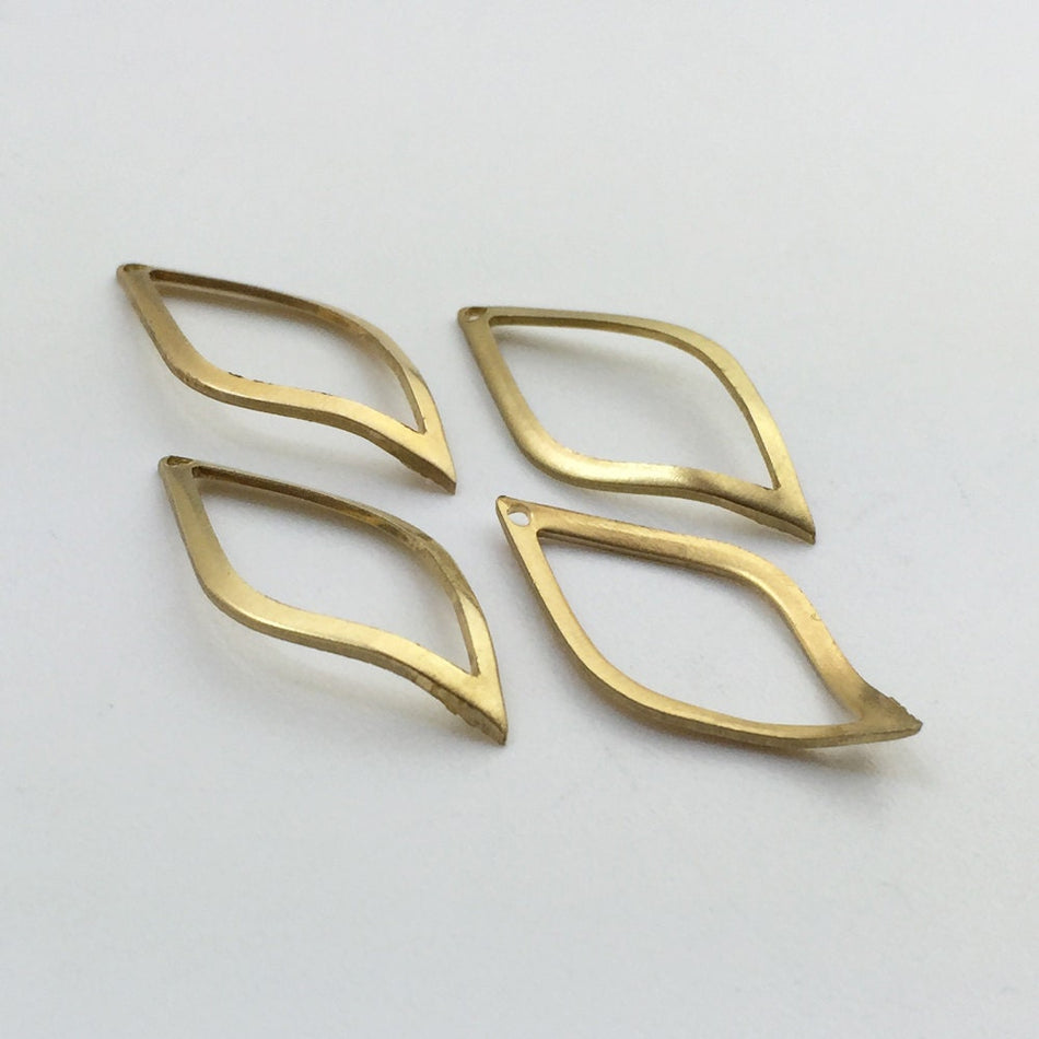 1 Hole Raw Brass Curved Wavy Diamond Pendant Findings 22x11mm (8) mtl448A
