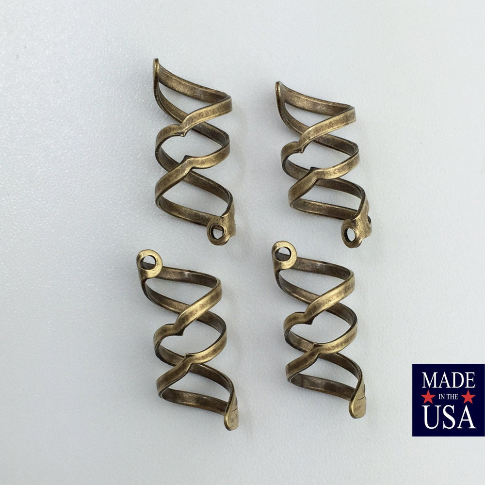 Brass Ox Open Spiral Twist Drop Charm 24x10mm (4) mtl370B