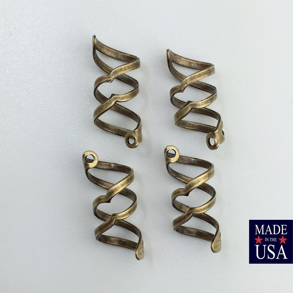 Brass Ox Open Spiral Twist Drop Charm 24x10mm (4) mtl370B