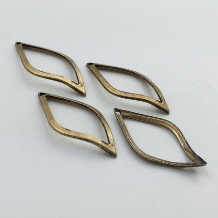 1 Hole Brass Ox Curved Wavy Diamond Pendant Findings 22x11mm (8) mtl448B