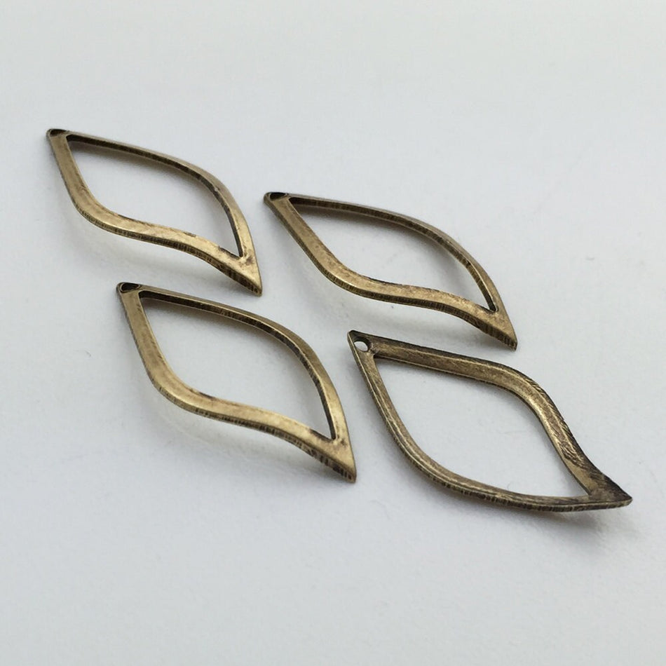 1 Hole Brass Ox Curved Wavy Diamond Pendant Findings 22x11mm (8) mtl448B