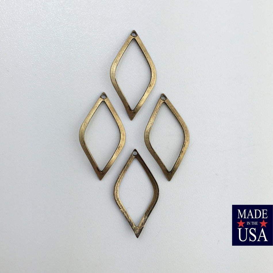 1 Hole Brass Ox Curved Wavy Diamond Pendant Findings 22x11mm (8) mtl448B