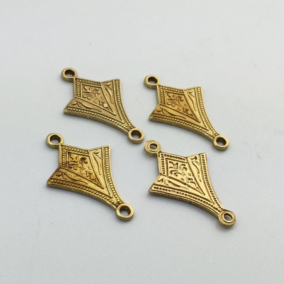 2 Loop Raw Brass Etched Fan Connector Link 20x13mm (4) mtl044B