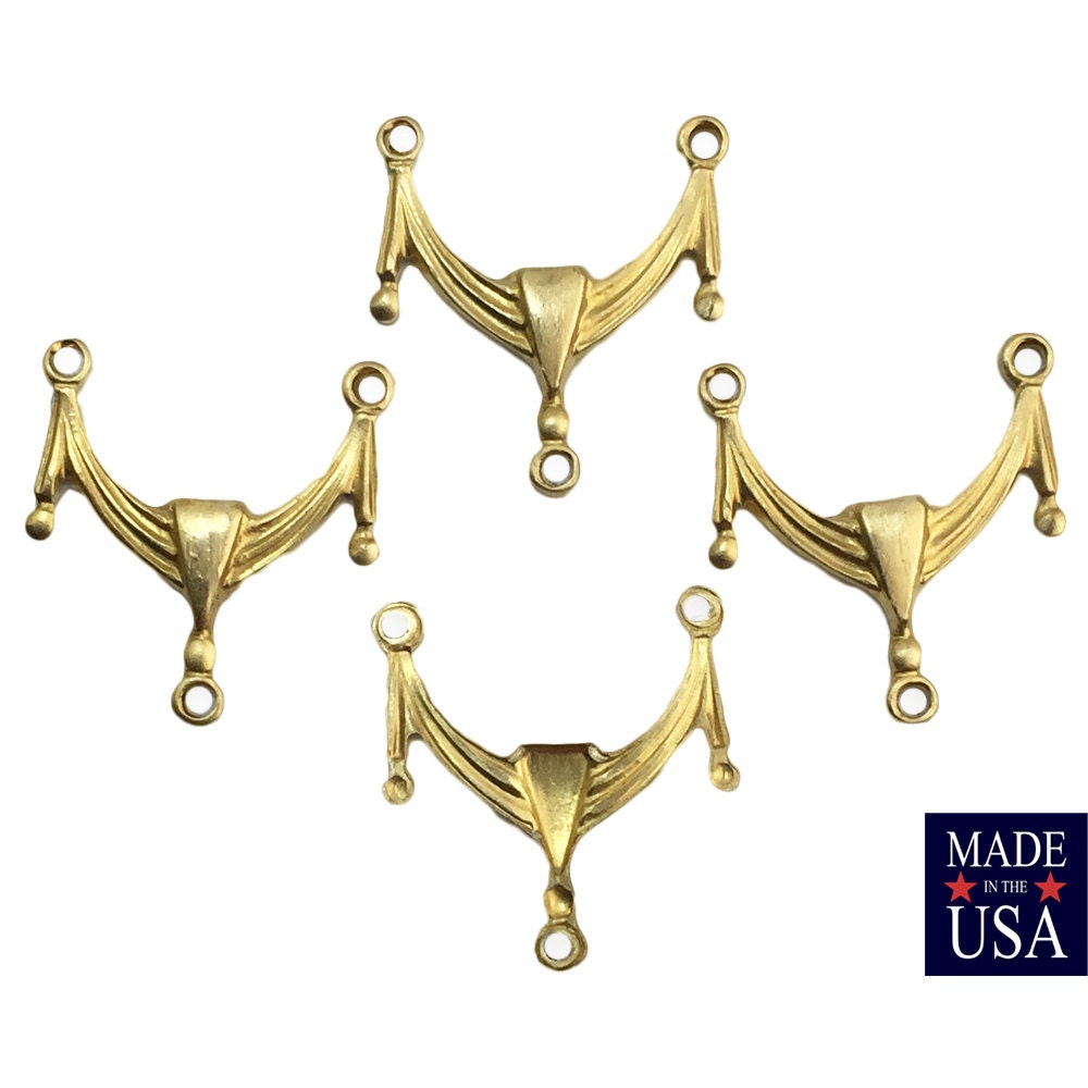 3 Loop Raw Brass Etched Chandelier Connector Link 16x15mm (4) mtl449A
