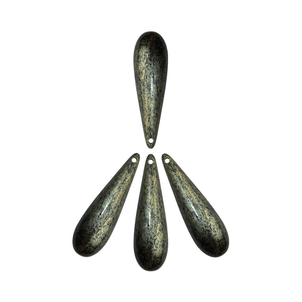 Vintage Large Acrylic Gold and Black Metallic Teardrop Beads Italy (4) bds091A